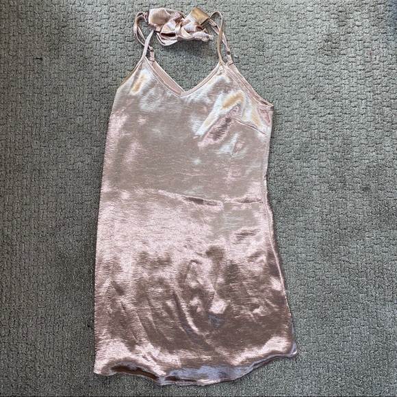 boohoo pink satin dress